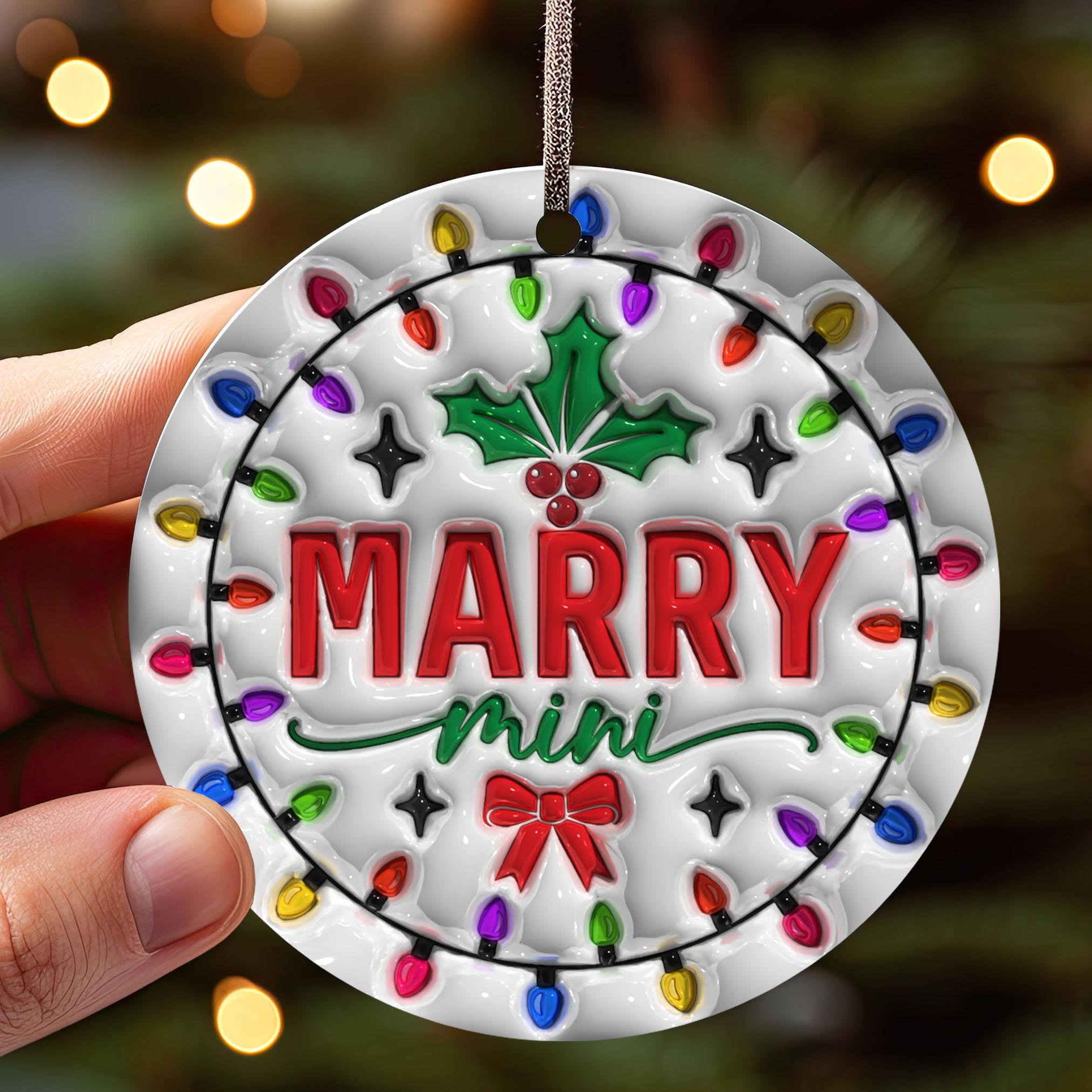 14Merry Christmas Ornament, Marry Mini Christmas Ornament Sublimation PNG, Christmas Fruit Bow Round Ornament