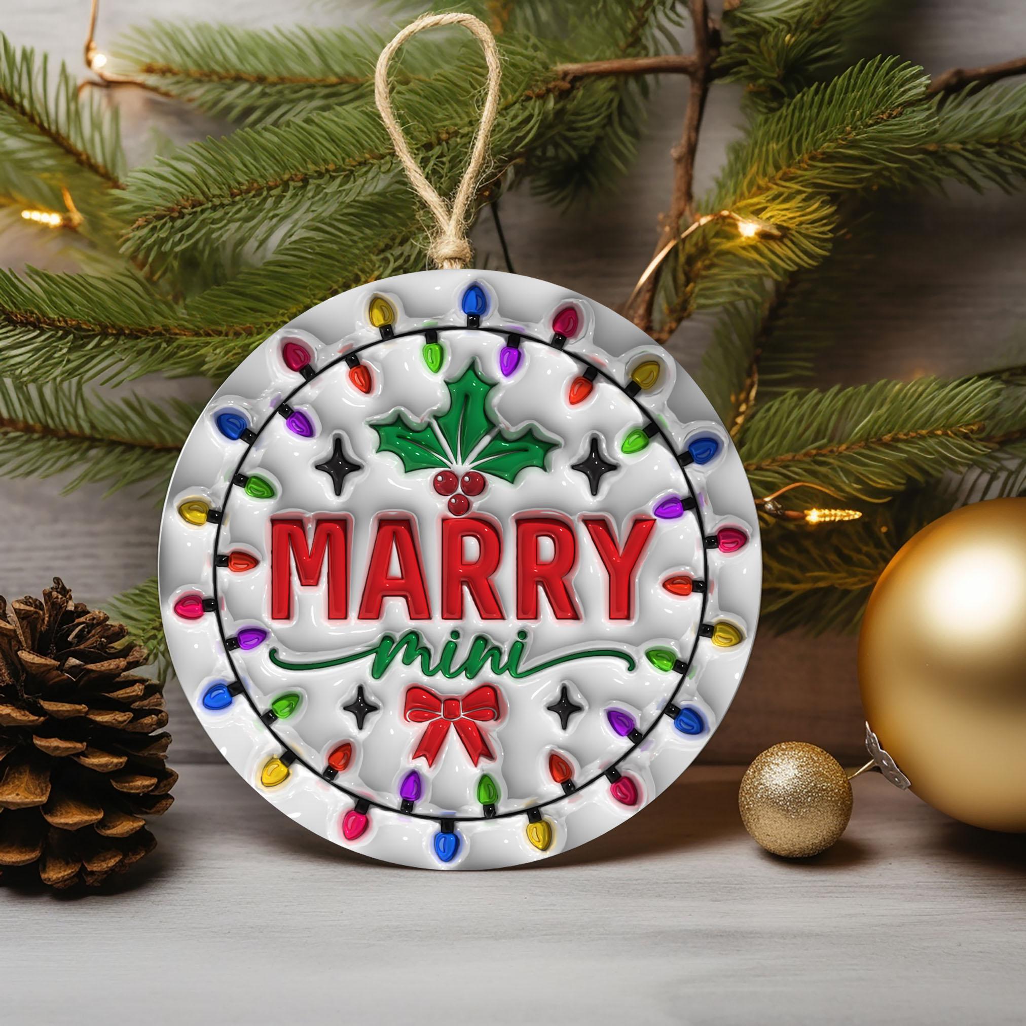 14Merry Christmas Ornament, Marry Mini Christmas Ornament Sublimation PNG, Christmas Fruit Bow Round Ornament