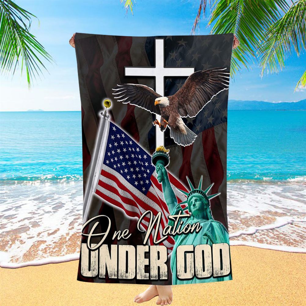 One Nation Under God Beach Towel - Jesus & Eagle Beach Towel - Jesus Beach Towel Pictures - Christian Beach Towel