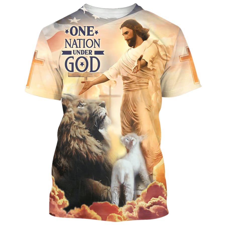 One Nation Under God Shirts - Jesus Lion Of Judah Lamb Of God 3d Shirts - Christian T Shirts For Men And Women