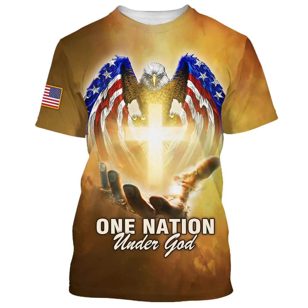 One Nation Under God Shirts - Praying Hand Holding A Christian Cross 3D All Over Printed Shirt for Men and Women