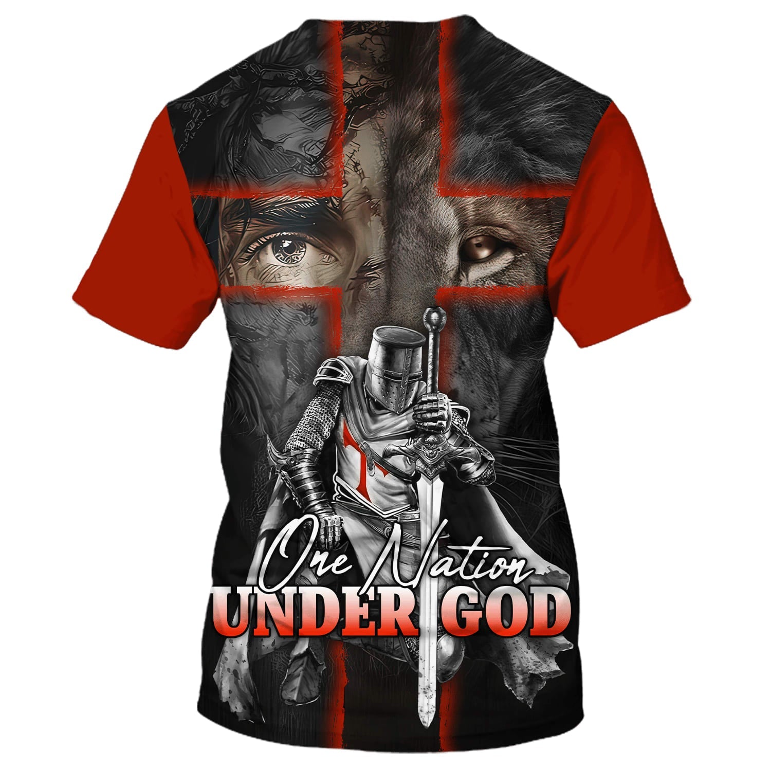 One Nation Under God Shirts - Warrior And Lion Cross 3d Shirts - Christian T Shirts For Men And Women