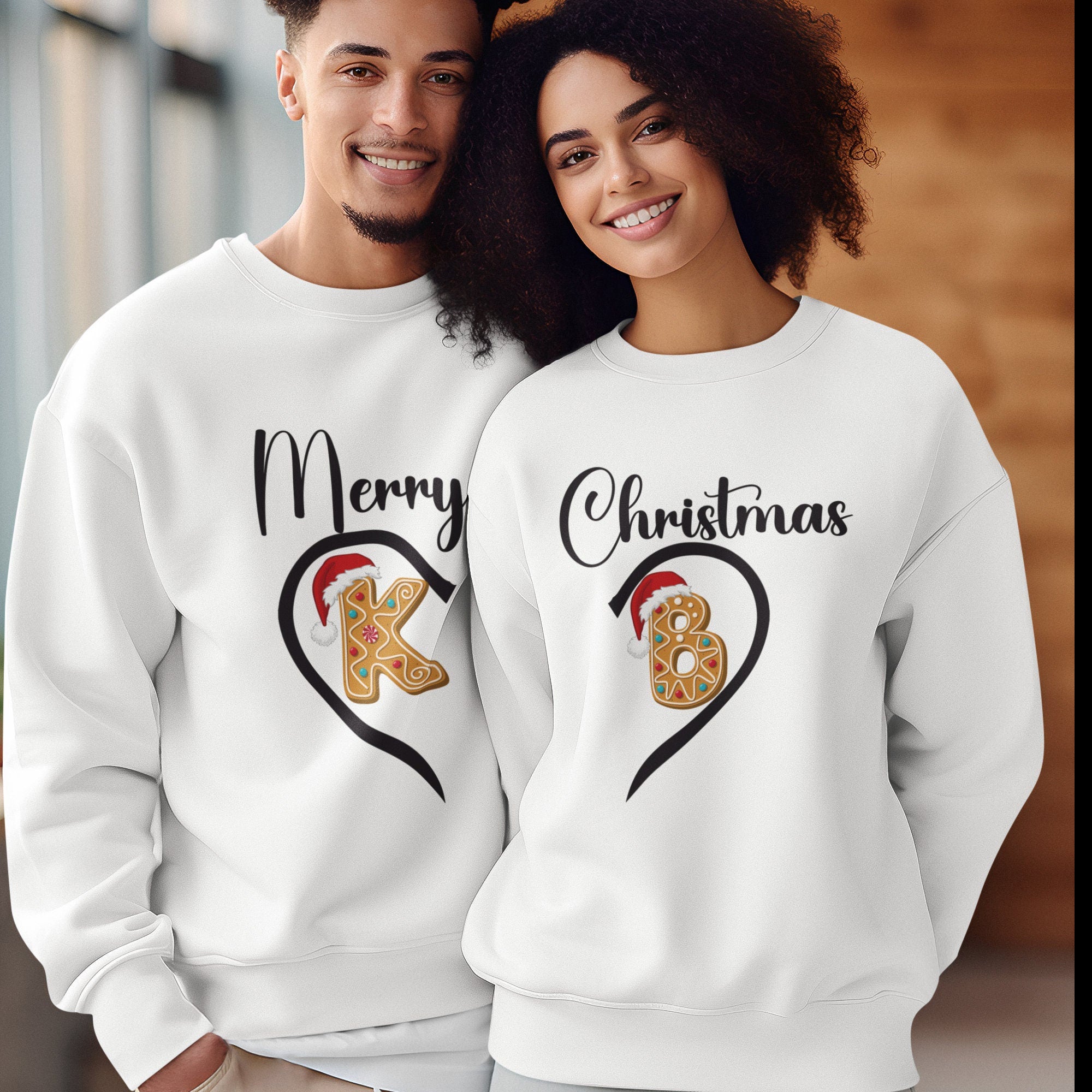 Personalized Couple Christmas Shirt, Merry Xmas Couple Hoodie Sweatshirt Tshirt for Wife Husband, Custom Name Family Matching T-Shirt Gift White