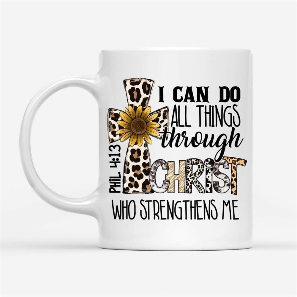 Philippians 413 I Can Do All Things Through Christ, Leopard Cross, Coffee Mug, Christian Mug, Bible Mug, Faith Gift, Encouragement Gift