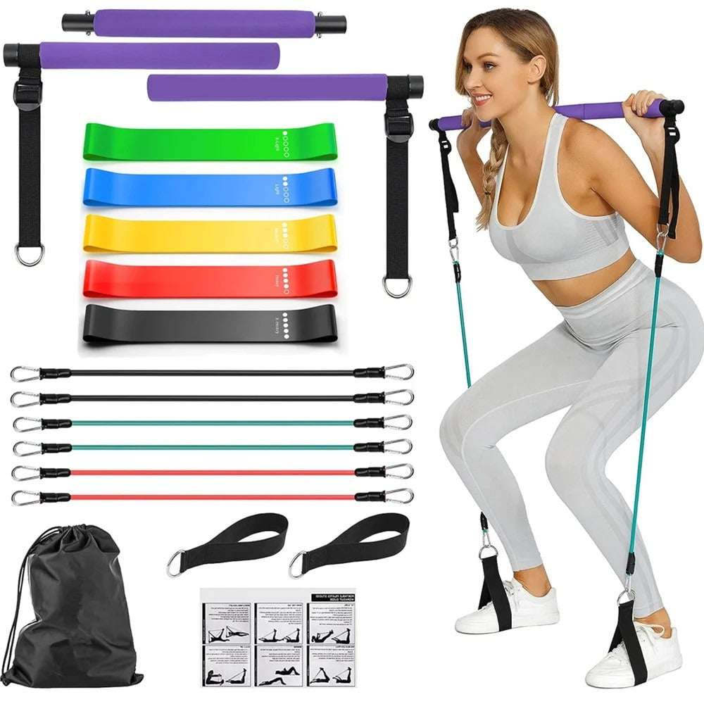 Portable Pilates Bar Set with Resistance Bands, Home Gym Equipment for Full Body Workout