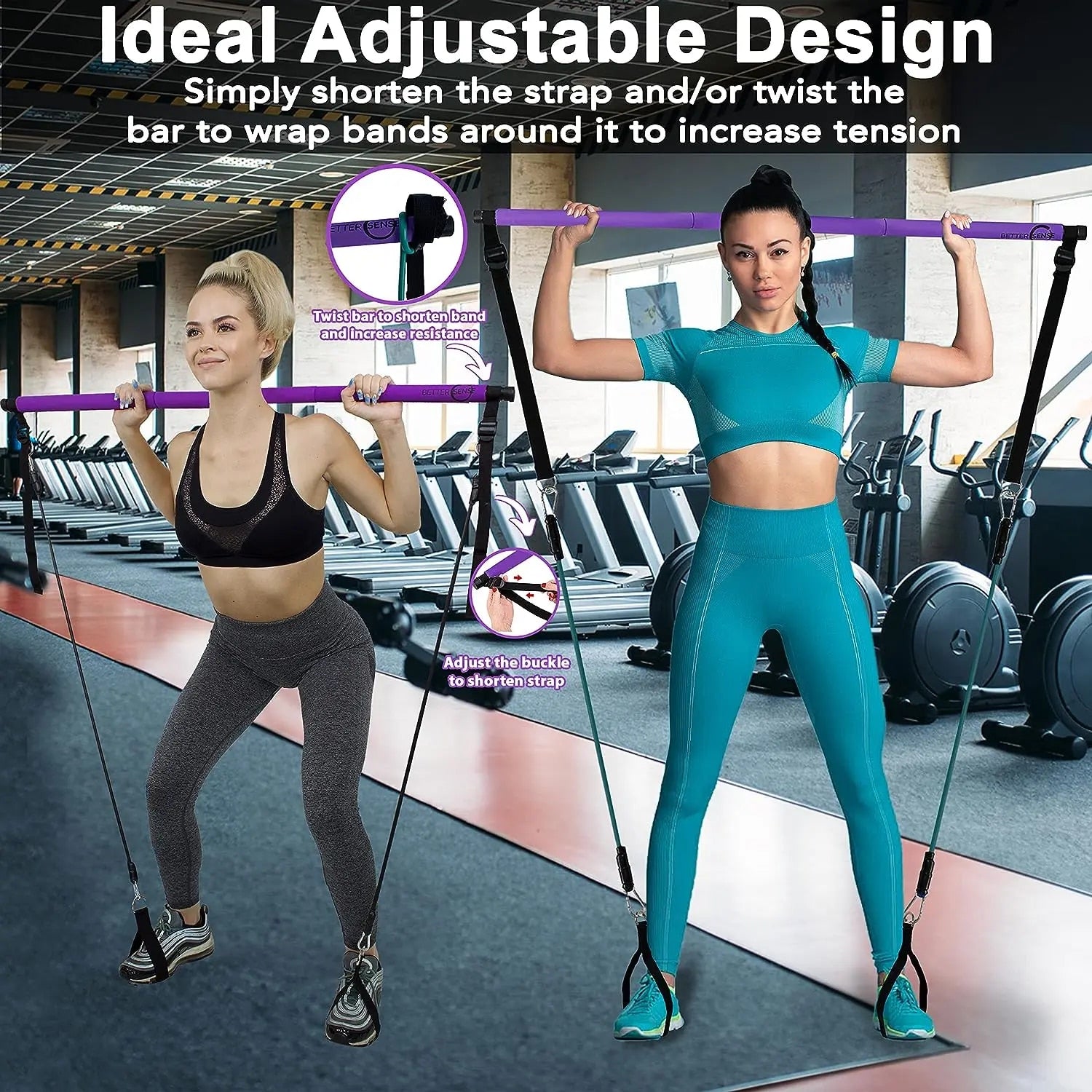 Portable Pilates Bar Set with Resistance Bands, Home Gym Equipment for Full Body Workout