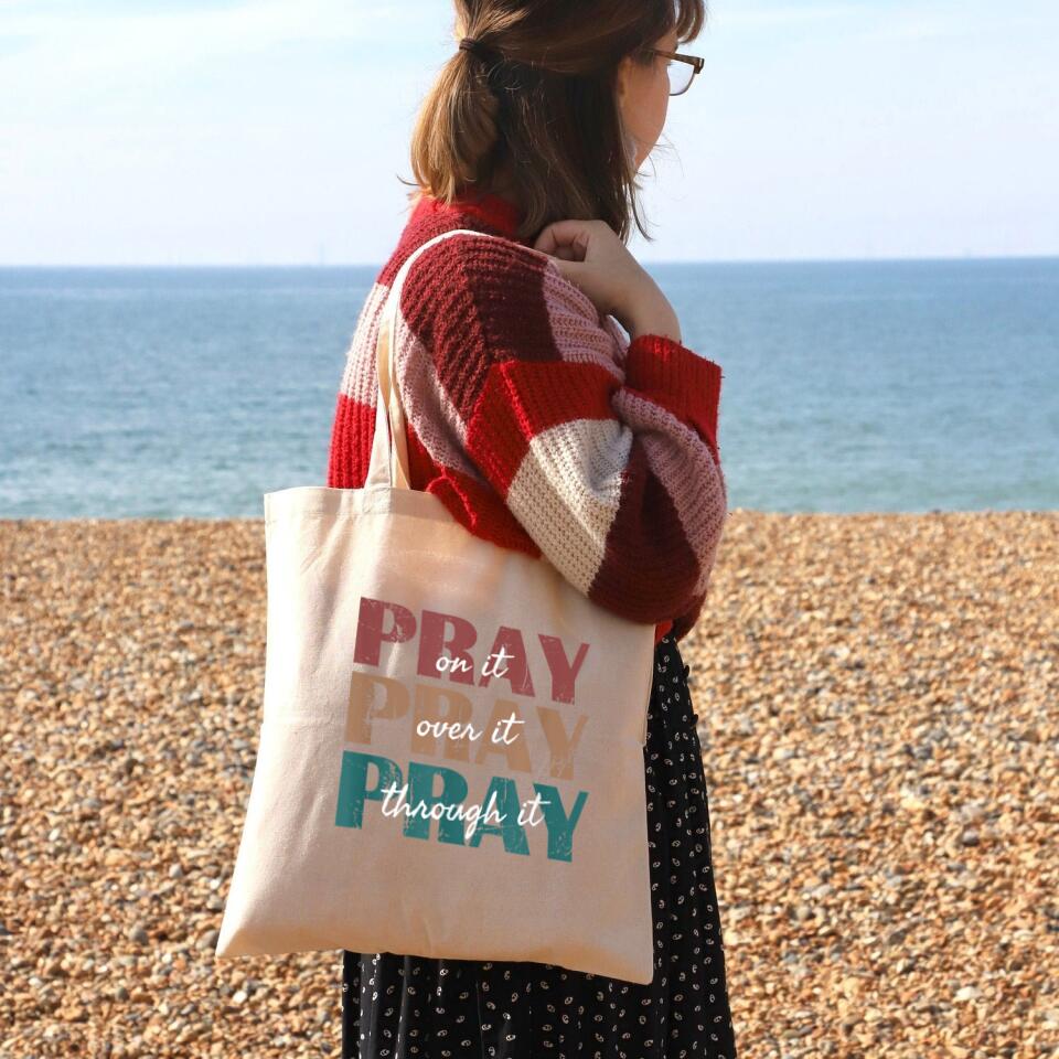 Pray On It Canvas Tote Bags - Christian Tote Bags - Printed Canvas Tote Bags - Cute Bags - Religious Tote Bags - Bible Verse Tote Bag