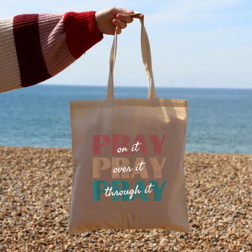 Pray On It Canvas Tote Bags - Christian Tote Bags - Printed Canvas Tote Bags - Cute Bags - Religious Tote Bags - Bible Verse Tote Bag