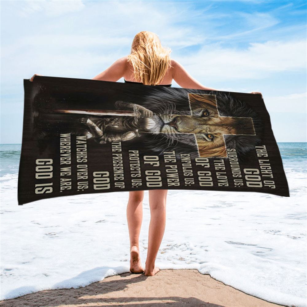 Prayer For Protection - Warrior Lion Of Judah Beach Towel - Bible Verse Beach Towel - Scripture Beach Towel