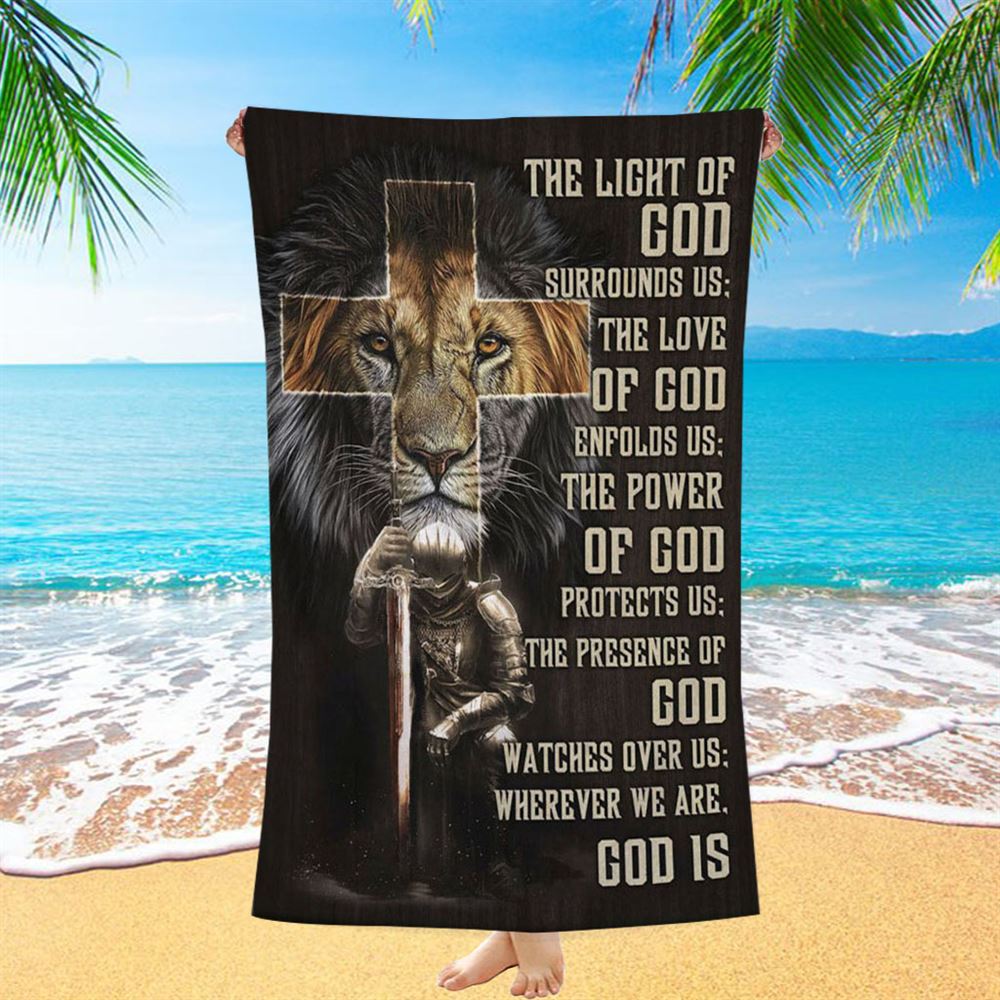 Prayer For Protection - Warrior Lion Of Judah Beach Towel - Bible Verse Beach Towel - Scripture Beach Towel