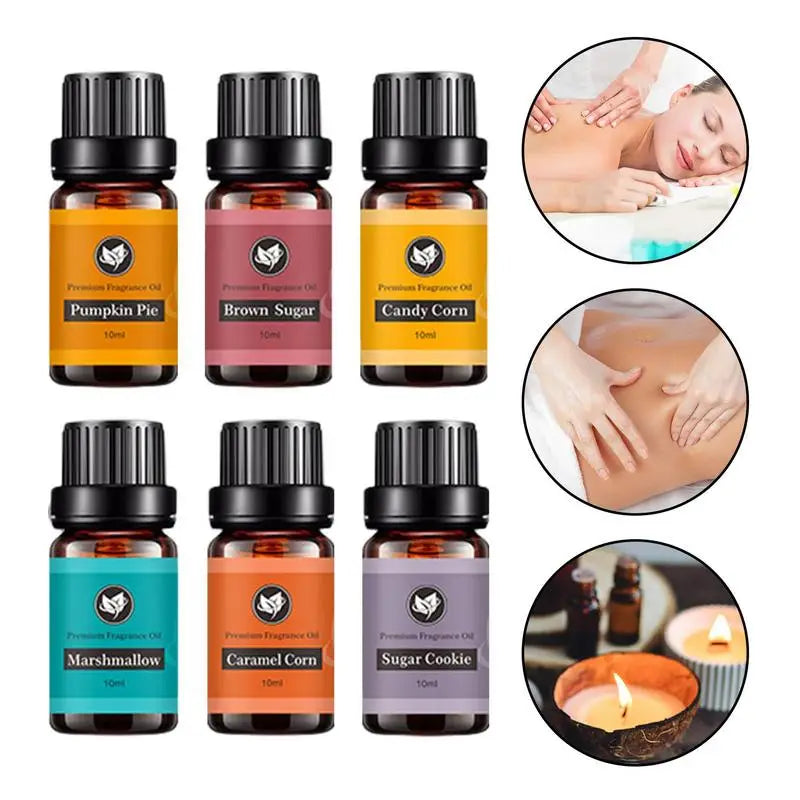6pcs Halloween Aromatic Diffuser Essential Oil Pumpkin Pie Brown Sugar Candy Corn Cotton Candy Fragrance Oil For Humidifiers