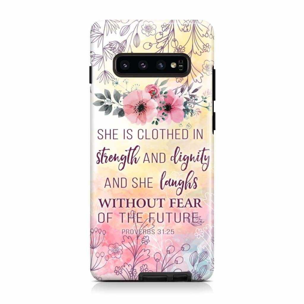 She Is Clothed In Strength And Dignity Proverbs 3125 Bible Verse Phone Case - Inspirational Bible Scripture iPhone Cases