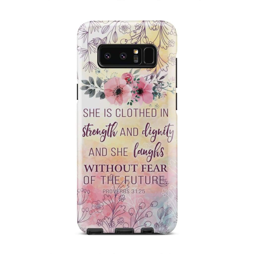 She Is Clothed In Strength And Dignity Proverbs 3125 Bible Verse Phone Case - Inspirational Bible Scripture iPhone Cases