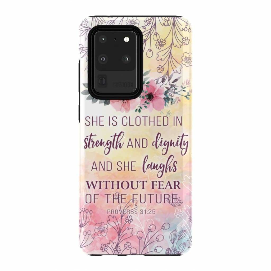 She Is Clothed In Strength And Dignity Proverbs 3125 Bible Verse Phone Case - Inspirational Bible Scripture iPhone Cases