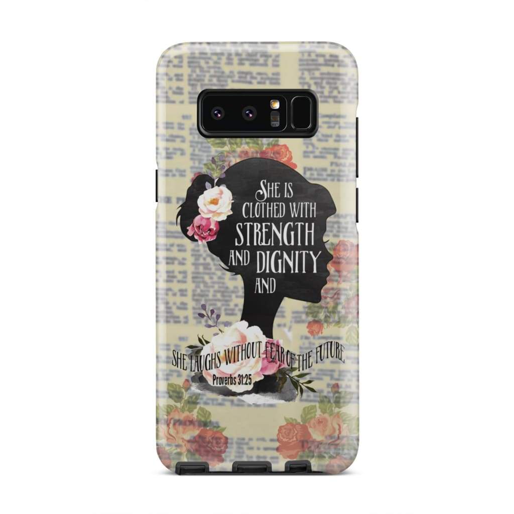 She Is Clothed With Strength And Dignity Proverbs 3125 Bible Verse Phone Case - Inspirational Bible Scripture iPhone Cases