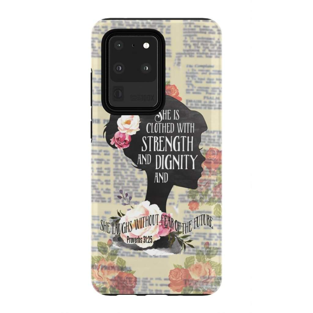 She Is Clothed With Strength And Dignity Proverbs 3125 Bible Verse Phone Case - Inspirational Bible Scripture iPhone Cases