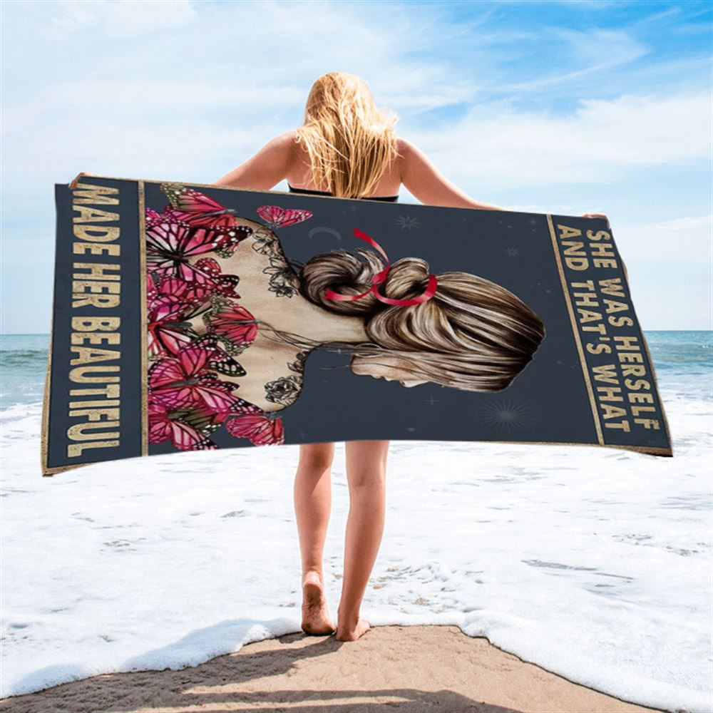 She Remembered Who She Was Beach Towel - Boho Hippie Butterfly Decor