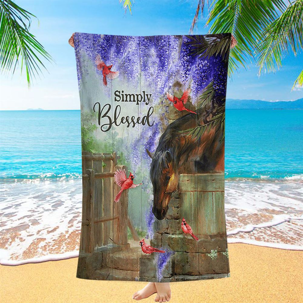 Simply Blessed Dream Horse Red Cardinal Beach Towel - Inspirational Beach Towel - Christian Beach Towel