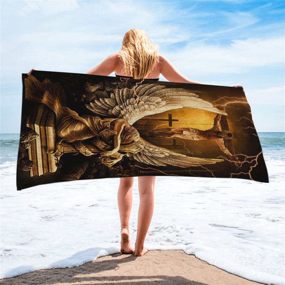 Stunning Angel Wings Jesus On The Cross Beach Towel - Inspirational Beach Towel - Christian Beach Towel