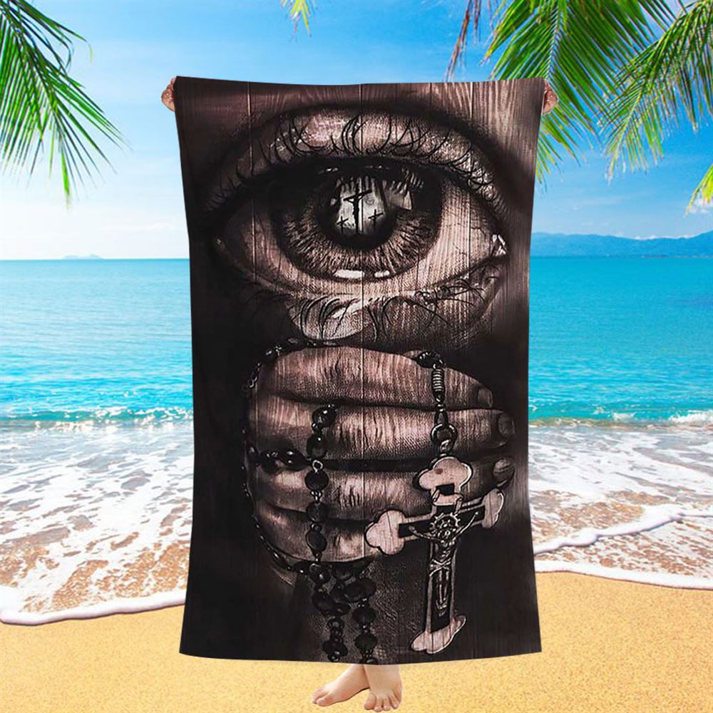 Stunning Eyes Jesus Calls Pray For Healing Cross Beach Towel - Inspirational Beach Towel - Christian Beach Towel