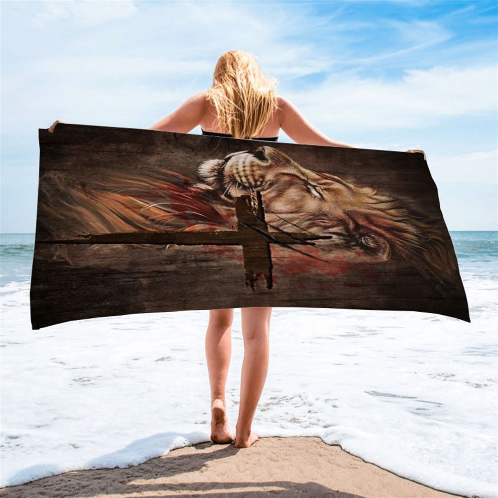 Stunning Lion Face Antique Cross Beach Towel, Christian Beach Towel, Christian Gift, Gift For Women