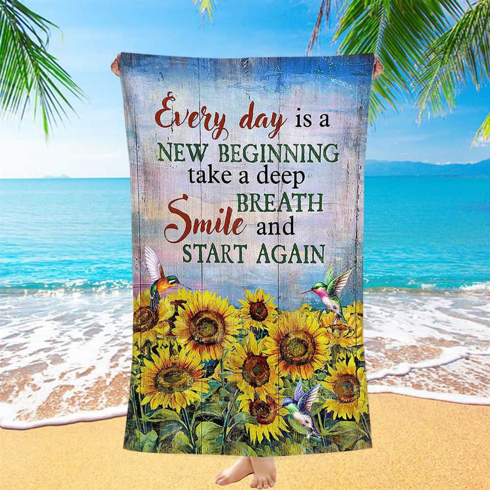 Sunflower Every Day Is A New Beginning Beach Towel - Christian Art - Bible Verse Beach Towel - Religious Beach Towel