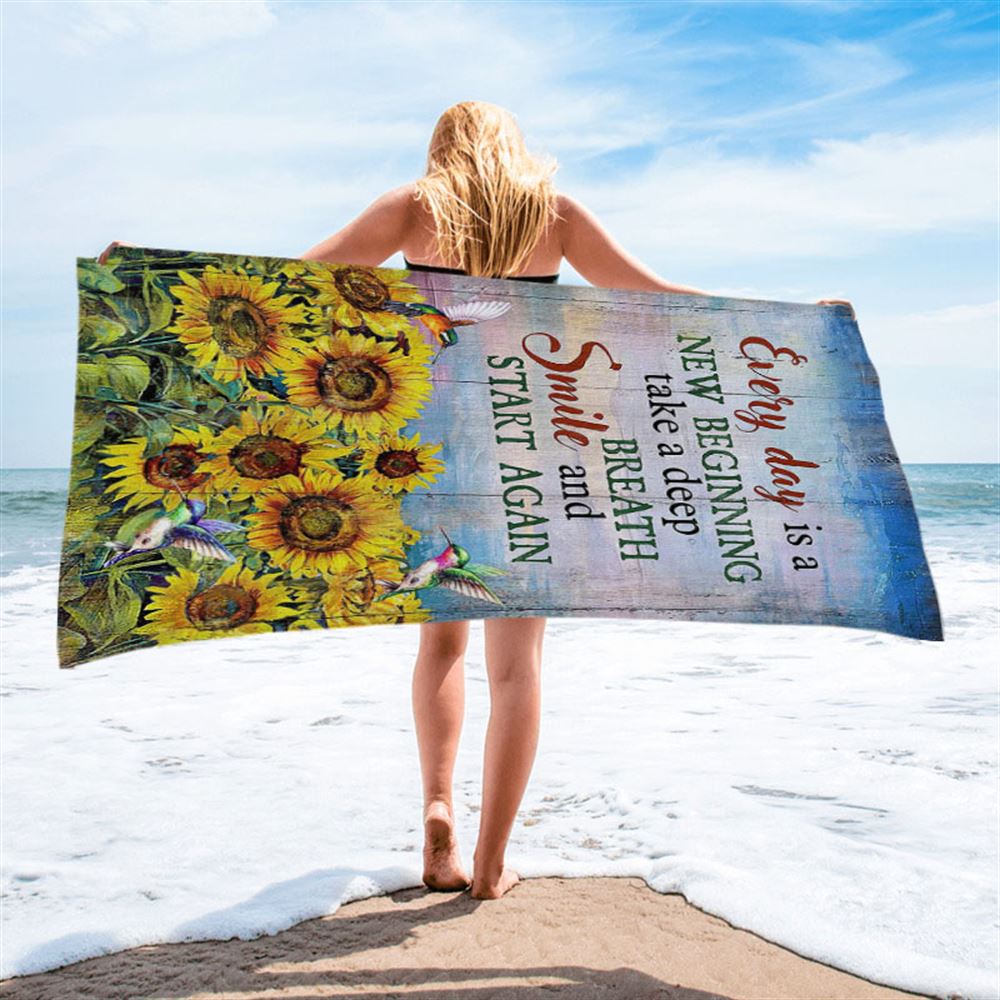 Sunflower Every Day Is A New Beginning Beach Towel - Christian Art - Bible Verse Beach Towel - Religious Beach Towel