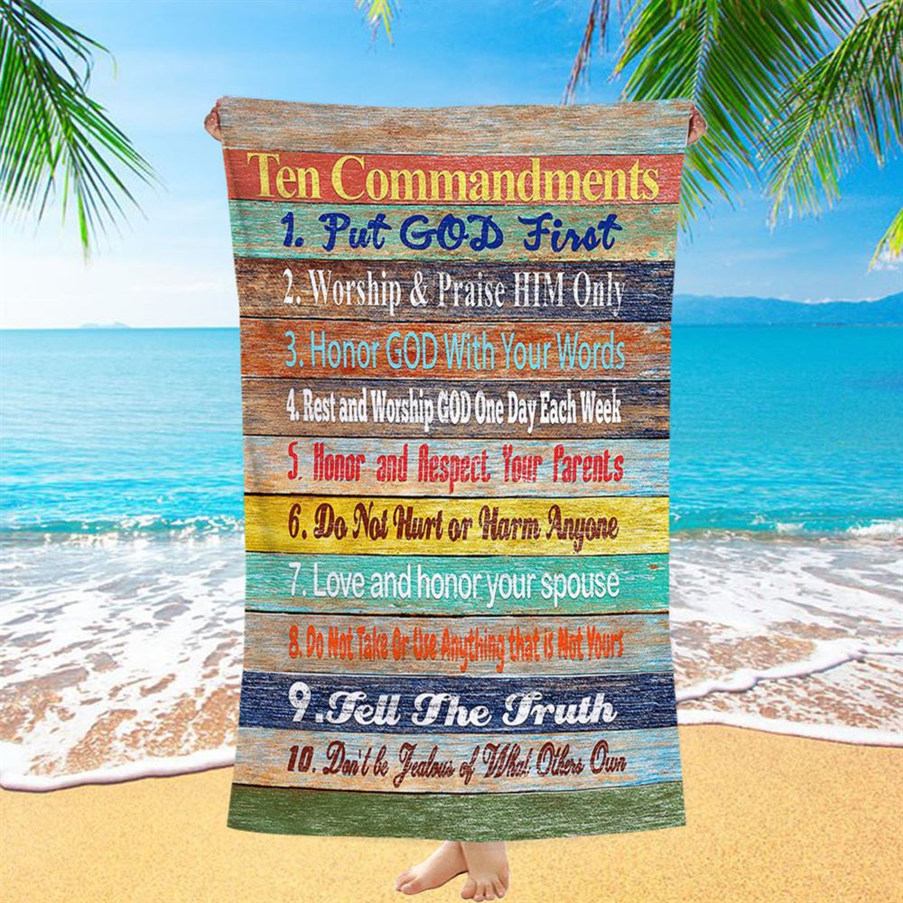 Ten Commandments Beach Towel - Christian Beach Towel - Christian Gift