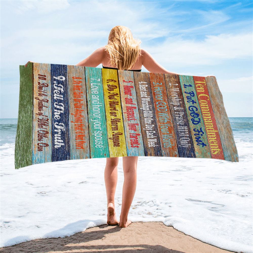 Ten Commandments Beach Towel - Christian Beach Towel - Christian Gift