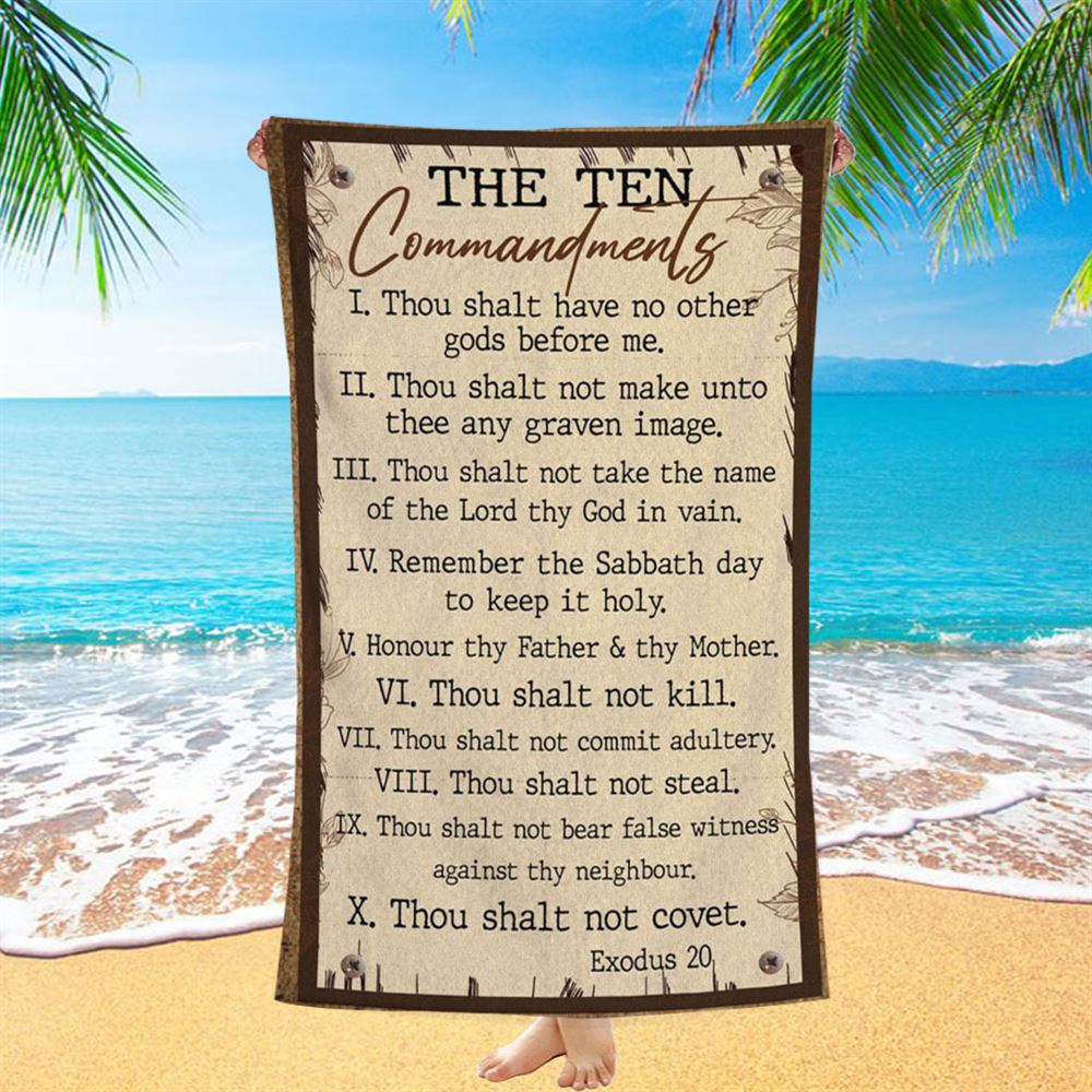 Ten Commandments Beach Towel - Christian Beach Towel - Scripture Beach Towel