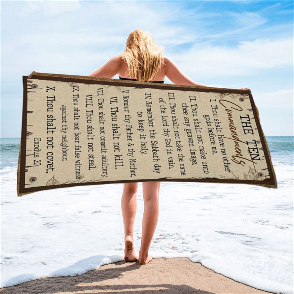 Ten Commandments Beach Towel - Christian Beach Towel - Scripture Beach Towel