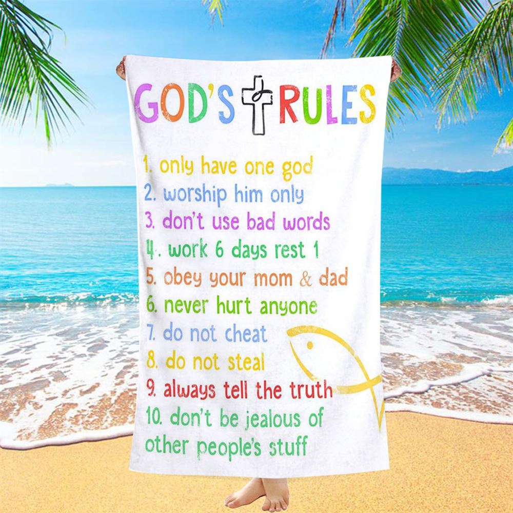 Ten Commandments Beach Towel For Kids - Gods Rules Beach Towel - Kids Beach Towel