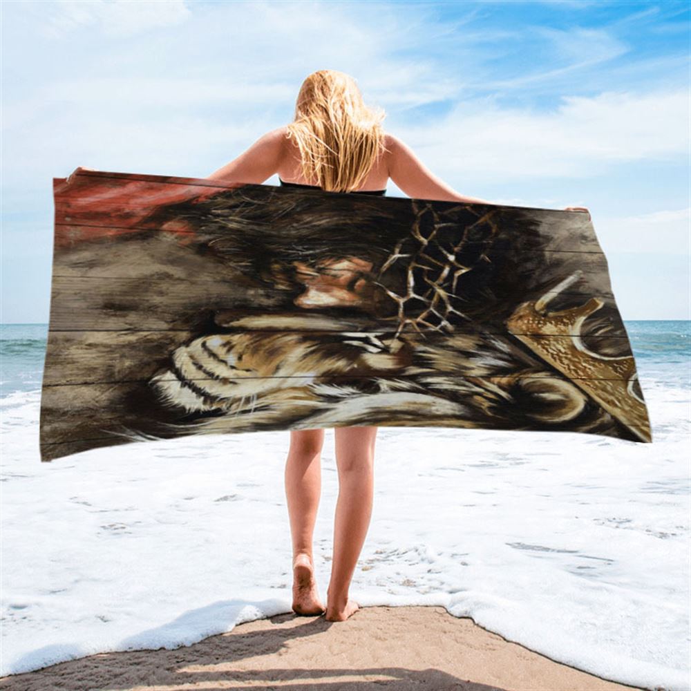 The Combination Of Jesus And Lion Beach Towel - Jesus Christ Beach Towel - Christian Beach Towel