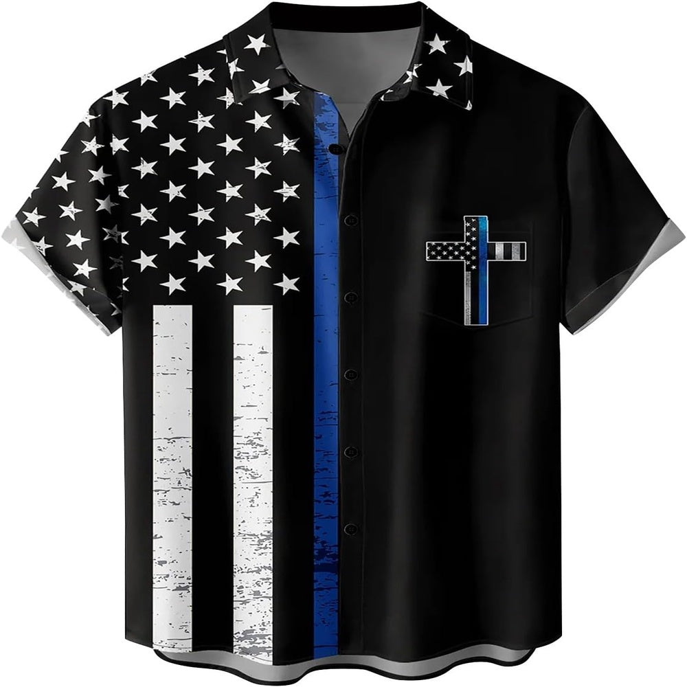 The Cross America Flag Christian Hawaiian Shirt - Hawaiian Beach Shirts for Men Women