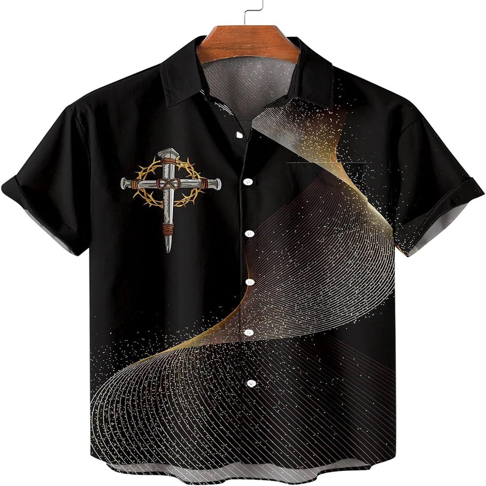 The Cross Rose Gold Christian Hawaiian Shirt - Hawaiian Beach Shirts for Men Women