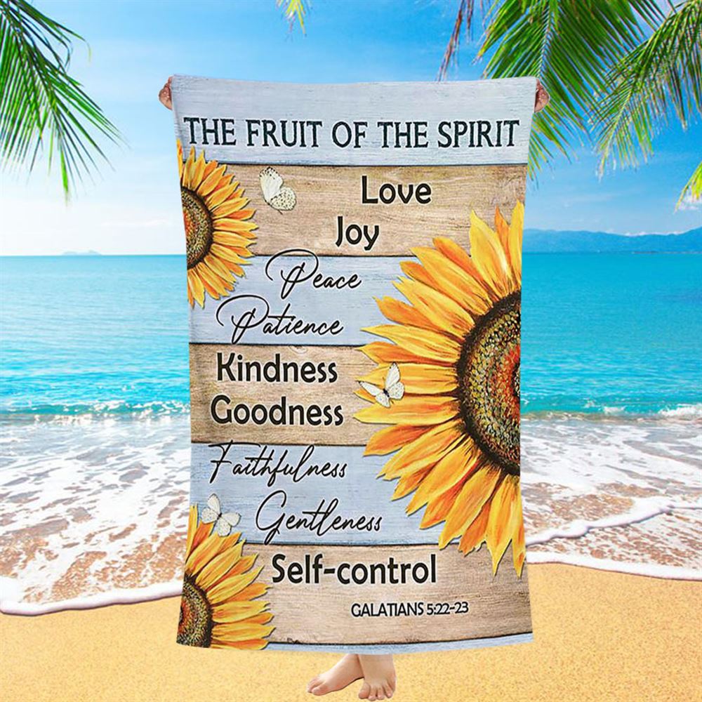 The Fruit Of The Spirit Sunflower Butterfly Beach Towel - Inspirational Beach Towel - Christian Beach Towel