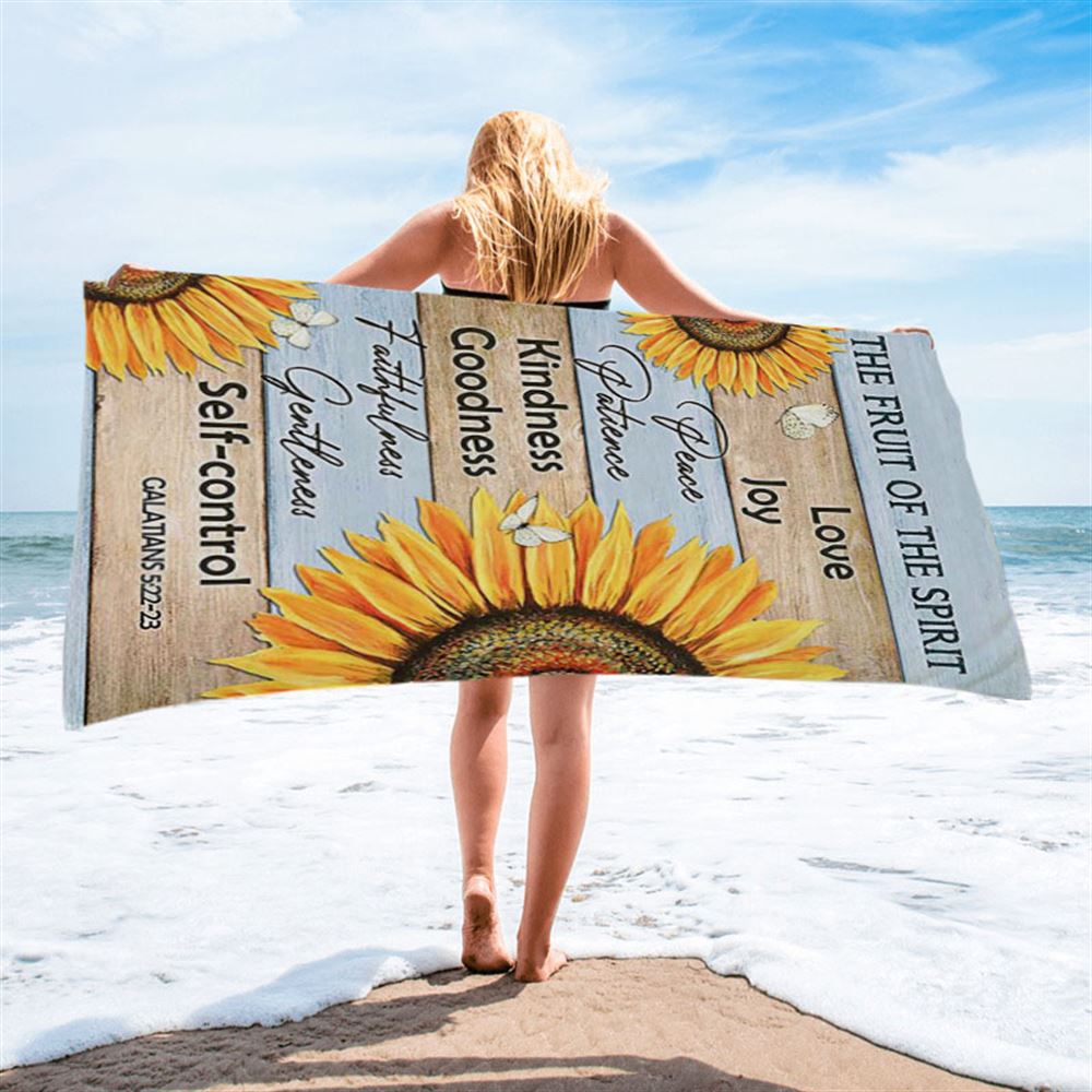 The Fruit Of The Spirit Sunflower Butterfly Beach Towel - Inspirational Beach Towel - Christian Beach Towel