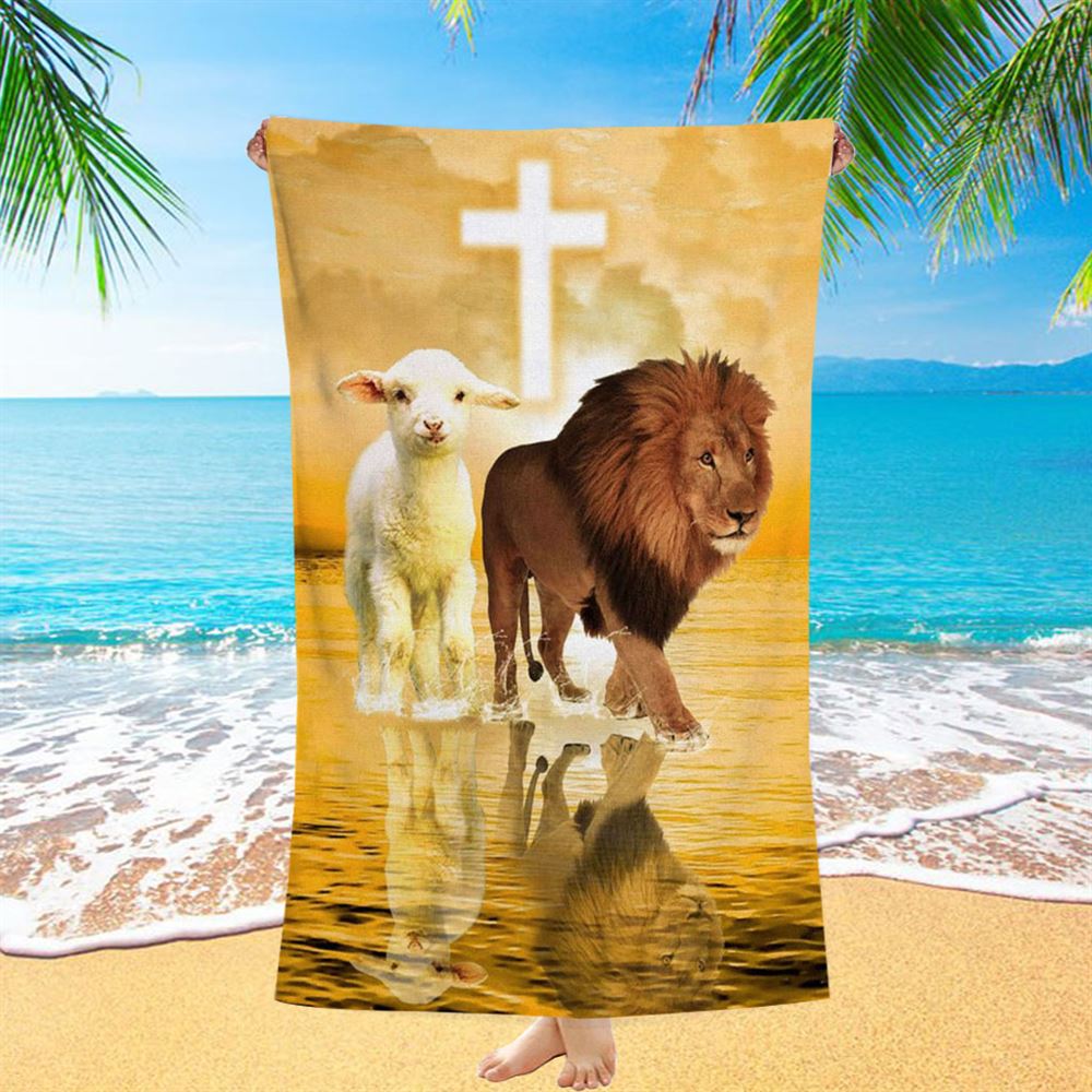 The Lamb Of God And Lion Of Judah Beach Towel - Bible Verse Beach Towel - Scripture Beach Towel