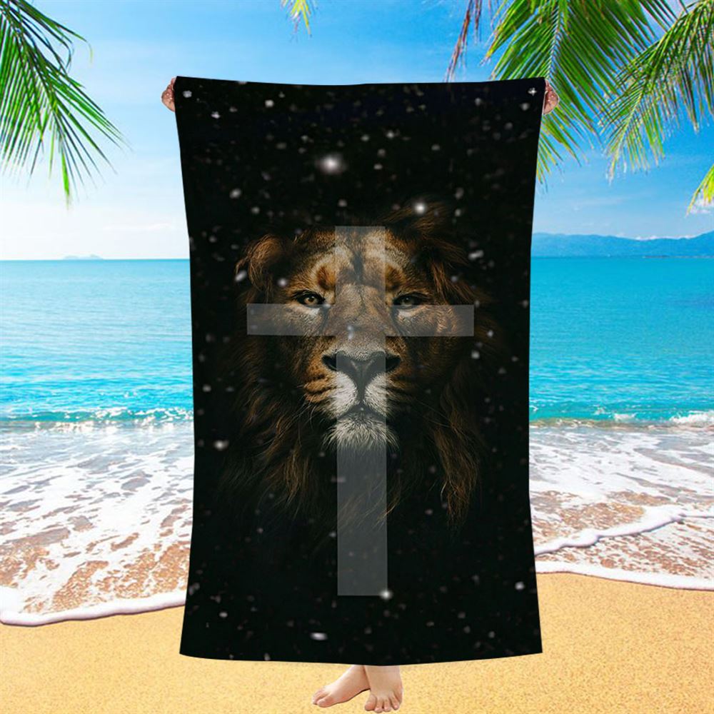 The Lion King Cross Beach Towel - Lion Beach Towel - Christian Inspirational Beach Towel