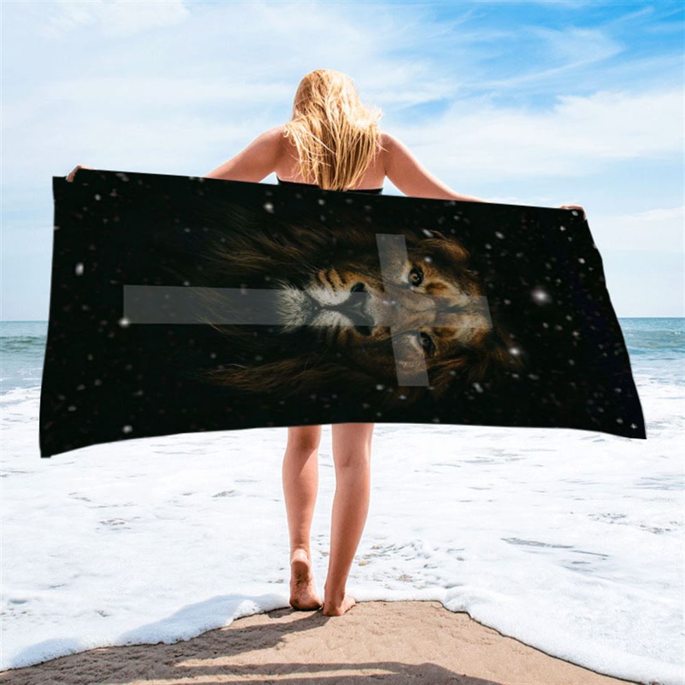 The Lion King Cross Beach Towel - Lion Beach Towel - Christian Inspirational Beach Towel