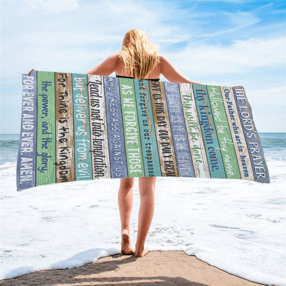 The Lords Prayer Beach Towel - Rustic Religious Beach Towel - Christian Beach Towel Decor