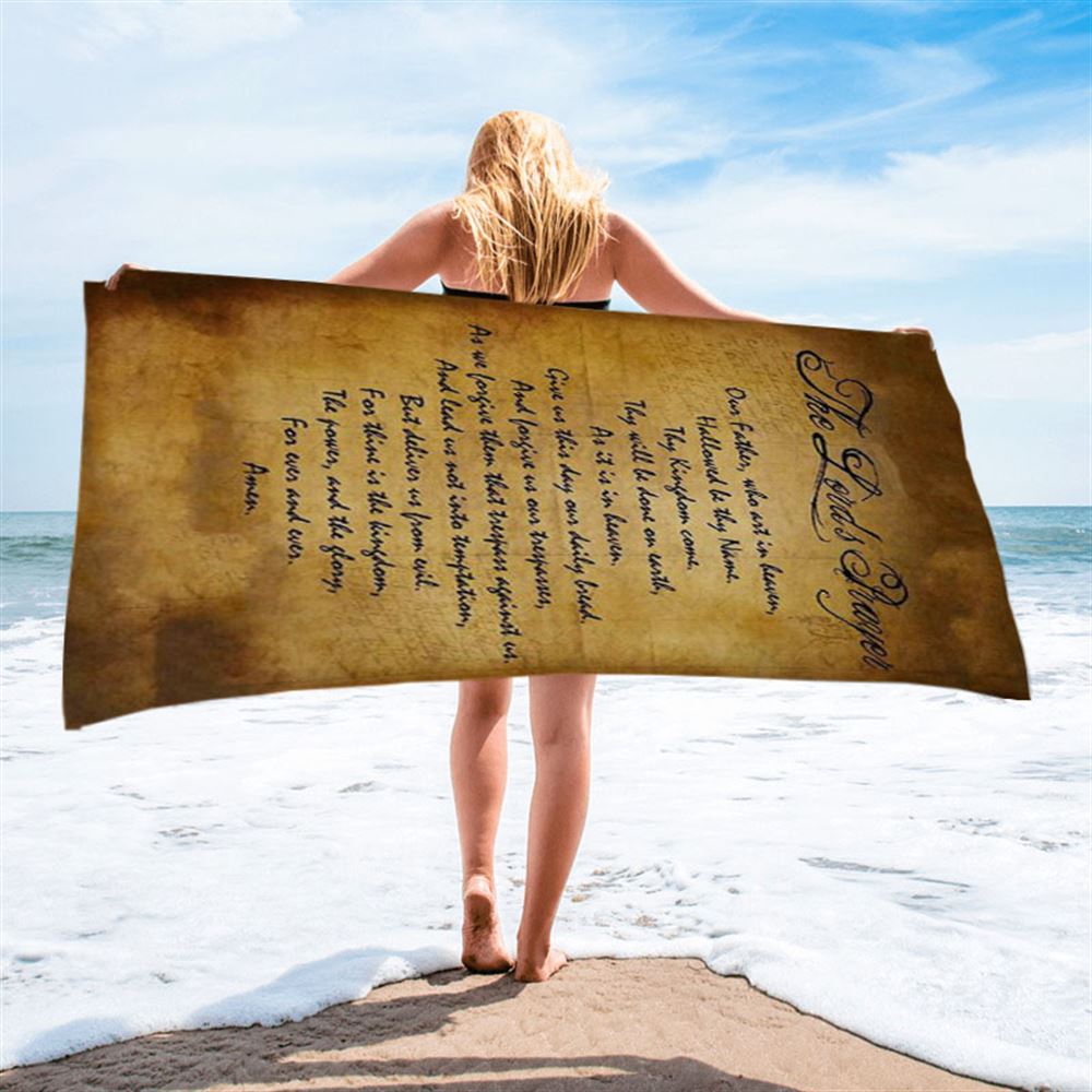 The Lord's Prayer Matthew 6 9 13 Brown Beach Towel - Christian Beach Towel Decor