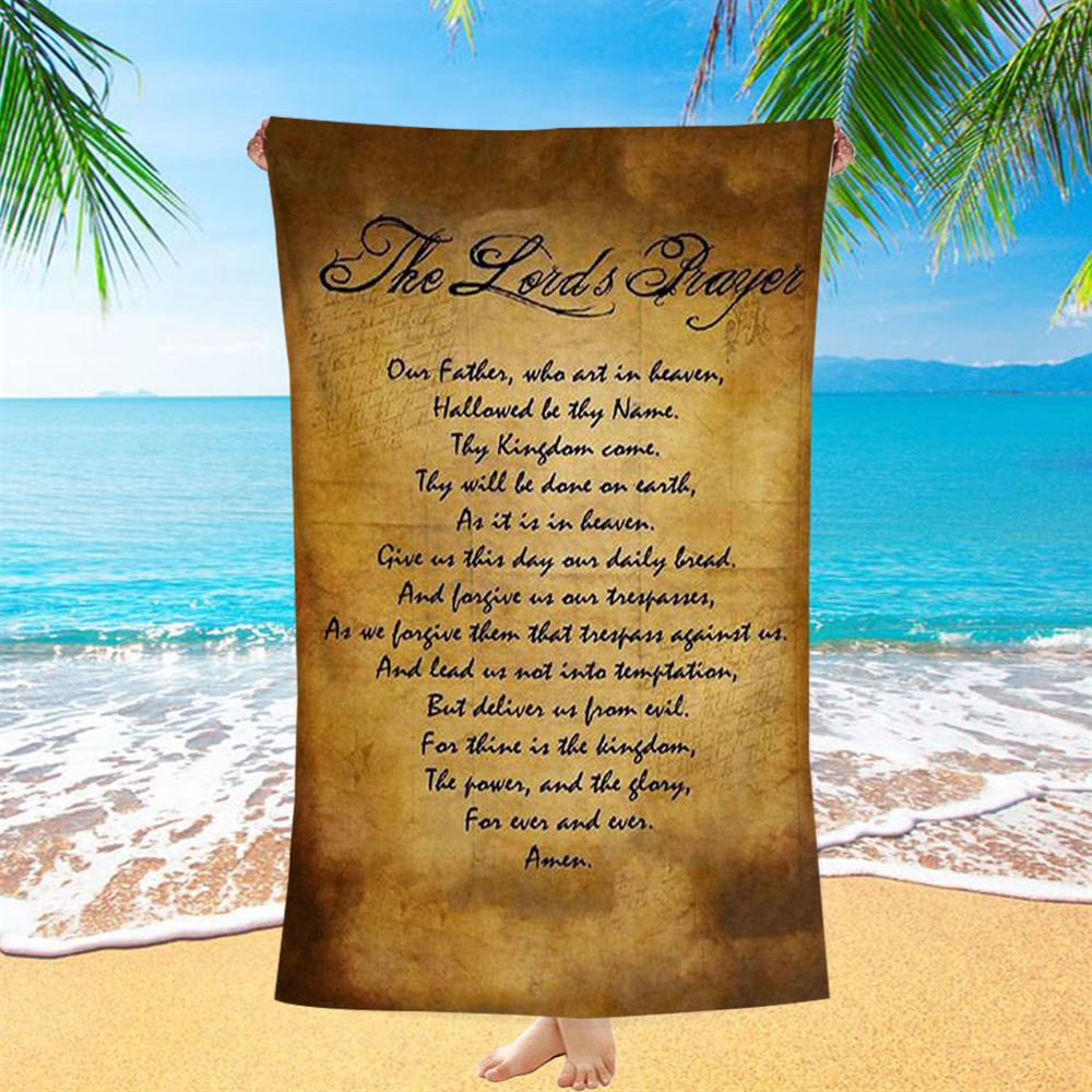 The Lord's Prayer Matthew 6 9 13 Brown Beach Towel - Christian Beach Towel Decor