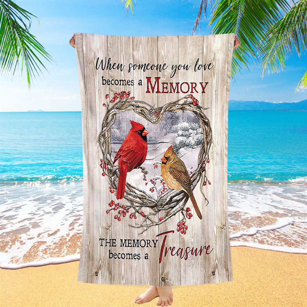 The Memory Becomes A Treasure Heart Of Thorn Red Cardinal Beach Towel - Christian Beach Towel - Religious Beach Towel