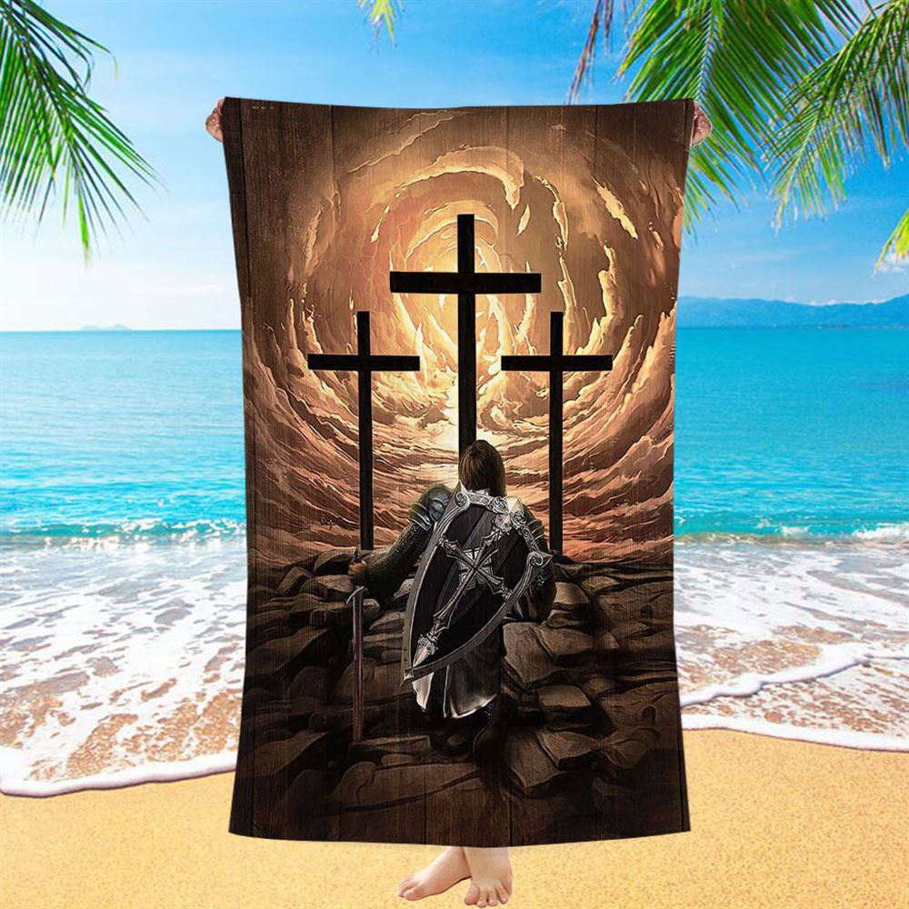 The Old Rugged Cross Warrior Of God Knight Beach Towel - Christian Art - Bible Verse Beach Towel - Religious Beach Towel