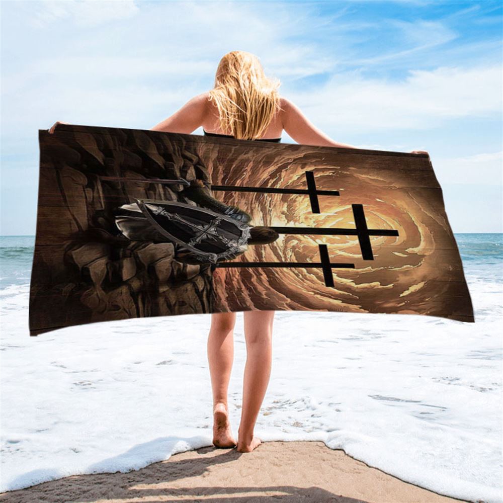 The Old Rugged Cross Warrior Of God Knight Beach Towel - Christian Art - Bible Verse Beach Towel - Religious Beach Towel