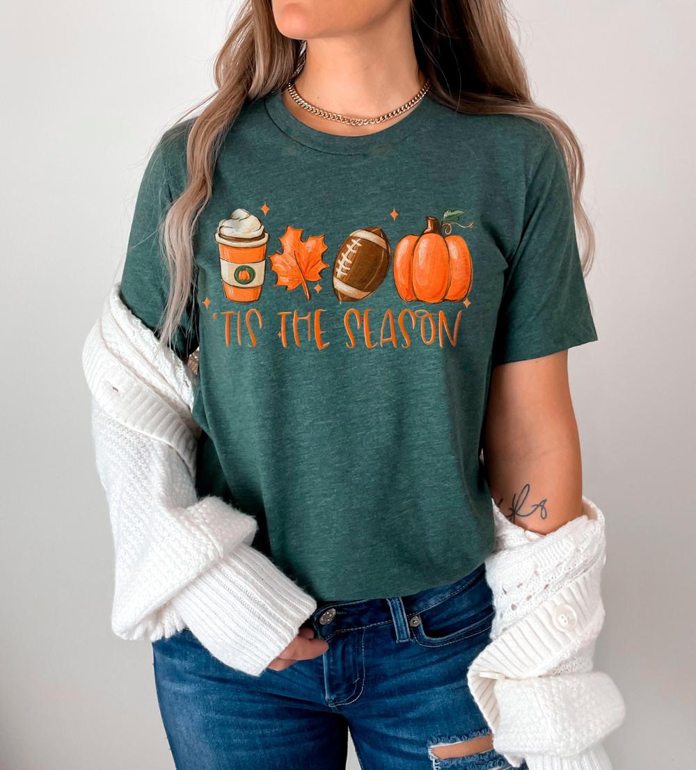 Tis the Season Shirt, Fall Pumpkin T-shirt, Cute Fall Shirts, Football Season Shirt, Pumpkin Spice Tee, Fall Gift Shirts