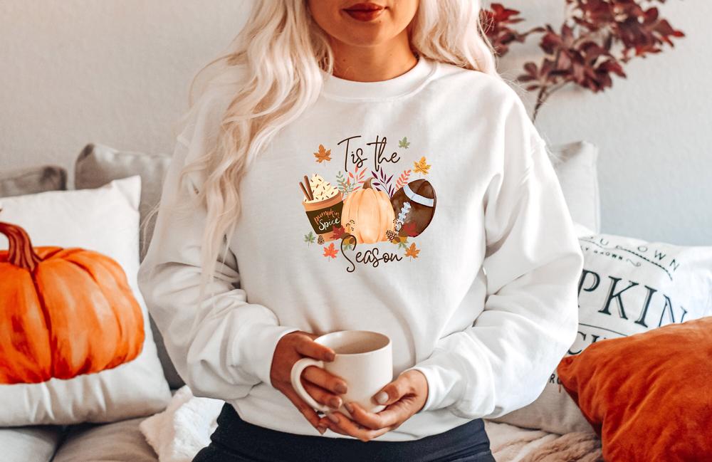 Tis the Season Sweatshirt, Fall Football Shirt, Women Halloween Shirt, Fall Graphic Tee, Fall Coffee, Pumpkin Patch Shirt, Autumn Shirt