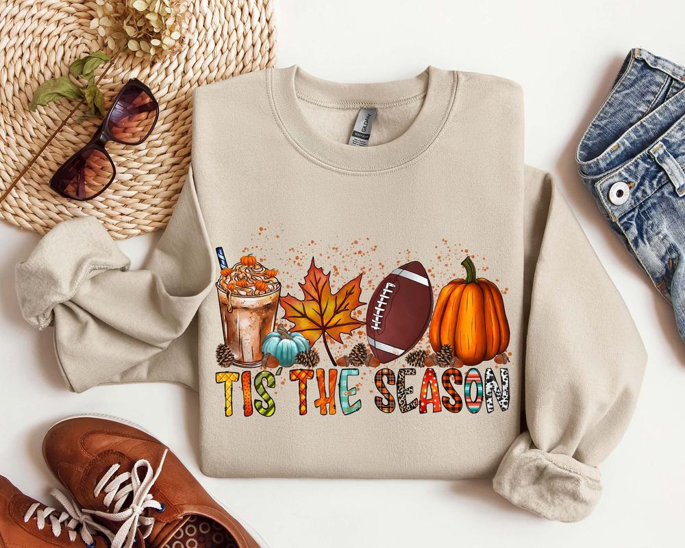 Tis the Season Sweatshirt, Fall Pumpkin Sweatshirt, Football Sweatshirt for Women, Women Fall Sweatshirt, Fall Season Sweatshirt, Cute Pumpkin Sweatshirt