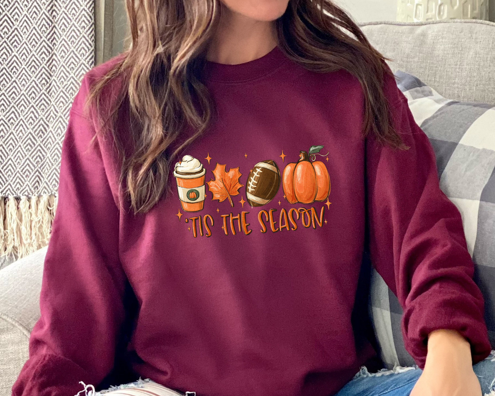 Tis the Season Sweatshirt, Halloween Sweatshirt, Fall Pumpkin Sweatshirt, Thanksgiving Sweater Gift for Fall, Season Football Crewneck, Pumpkin Spice Sweatshirt Women